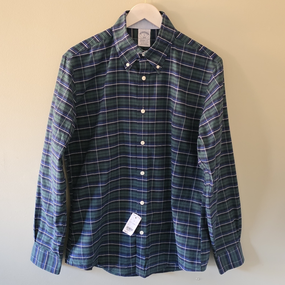 NWT Brooks Brothers M Regent Fit Non Iron Plaid Dress Shirt Old Money Academia